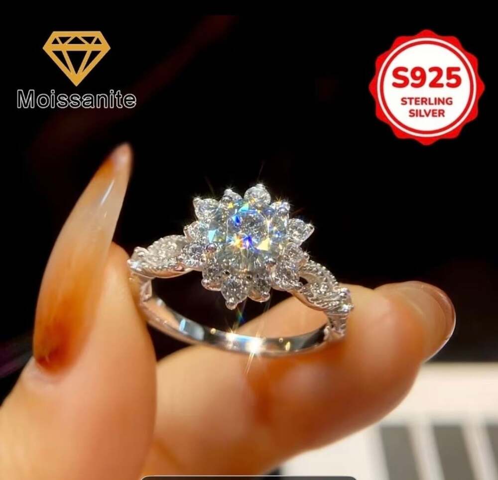 Moissanite Diamond S925 Sterling Silver Sunflower Cluster Ring